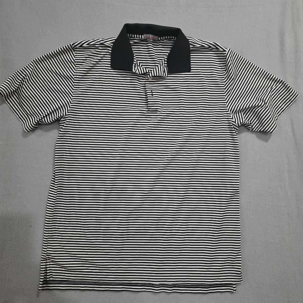 Peter Millar Summer Comfort Polo Shirt Mens Large Black White Striped Golf L